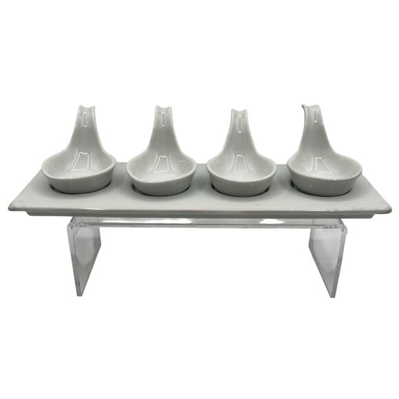 Pier 1 Imports Porcelain Tray Spoons Tasting Set Of 5 Holiday Server Sauce Dish - Picture 7 of 13